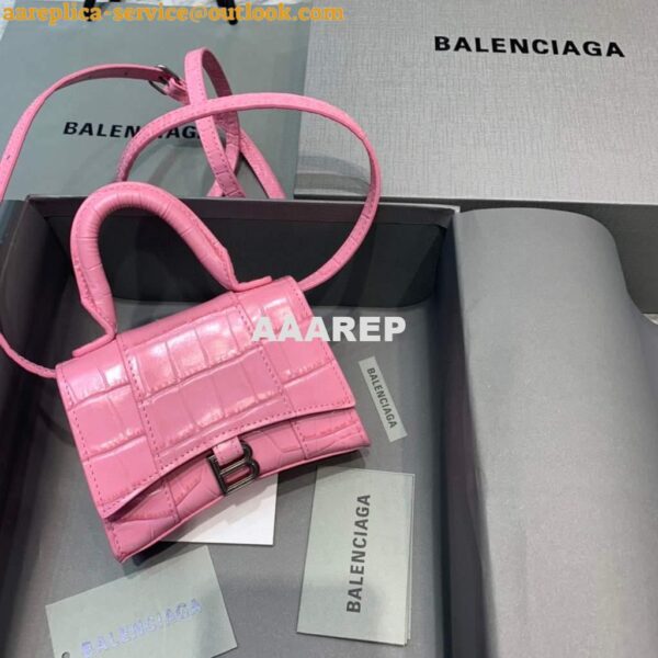 Replica Balenciaga 664676 Hourglass Mini Top Handle Crocodile Bag Pink 3