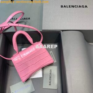 Replica Balenciaga 664676 Hourglass Mini Top Handle Crocodile Bag Pink 2