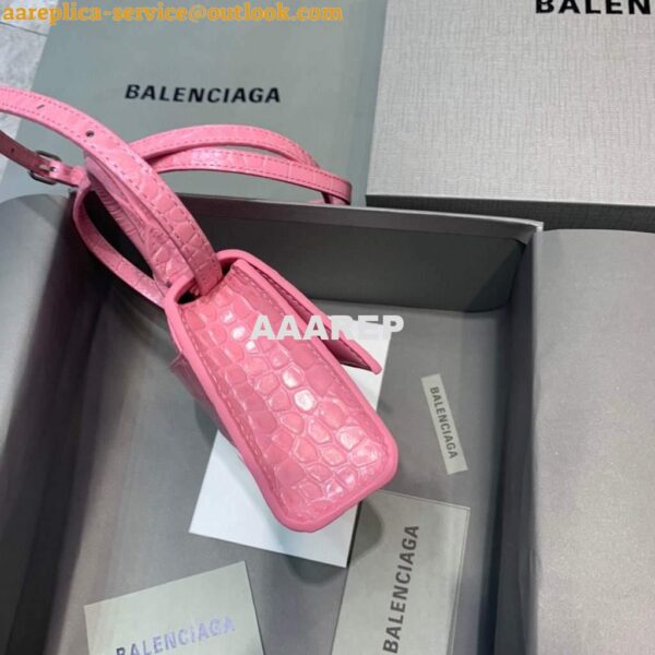 Replica Balenciaga 664676 Hourglass Mini Top Handle Crocodile Bag Pink 5