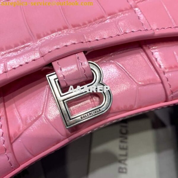 Replica Balenciaga 664676 Hourglass Mini Top Handle Crocodile Bag Pink 7