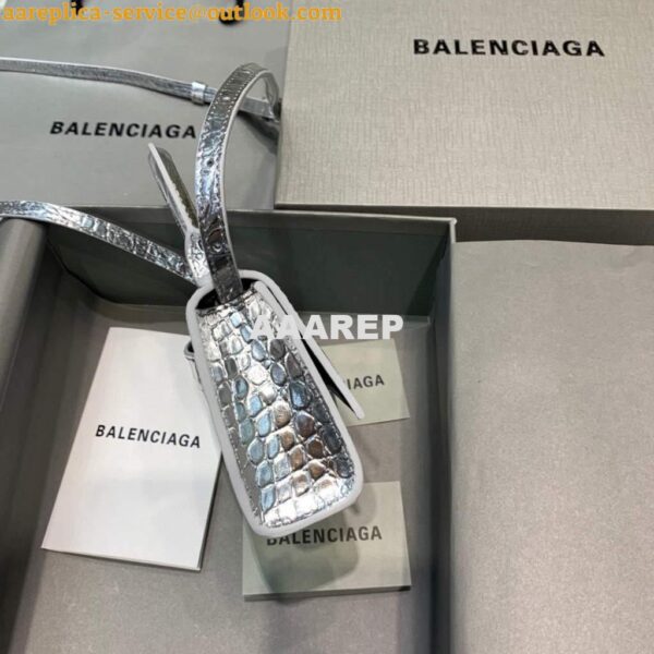 Replica Balenciaga 664676 Hourglass Mini Top Handle Crocodile Bag Silver 5