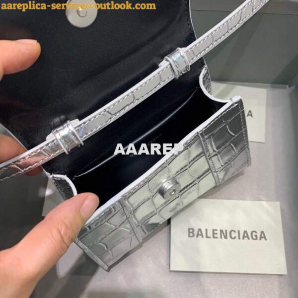 Replica Balenciaga 664676 Hourglass Mini Top Handle Crocodile Bag Silver 8