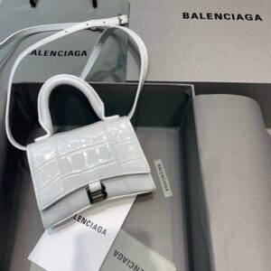 Replica Balenciaga 664676 Hourglass Mini Top Handle Crocodile Bag White