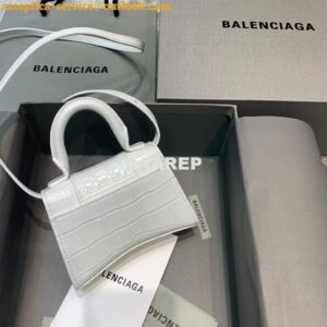 Replica Balenciaga 664676 Hourglass Mini Top Handle Crocodile Bag White 2