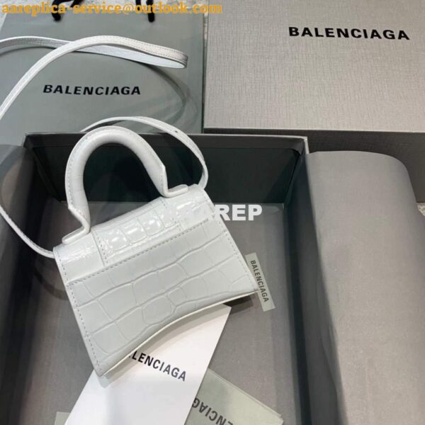 Replica Balenciaga 664676 Hourglass Mini Top Handle Crocodile Bag White 4