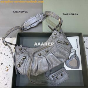 Replica Balenciaga 67130723 Le Cagole Small Shoulder Bag Crocodile Embossed In Gray