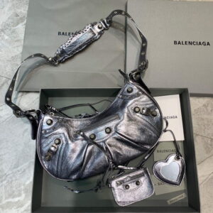 Replica Balenciaga 67130723 Women's Le Cagole Small Shoulder Bag Arena lambskin In Silver