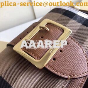 Replica Burberry The Small Buckle Bag in House Check and Brown Leather 2