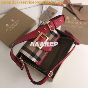 Replica Burberry The Small Buckle Bag in House Check and Red Leather