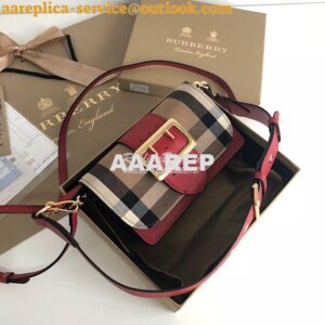 Replica Burberry The Small Buckle Bag in House Check and Red Leather 2