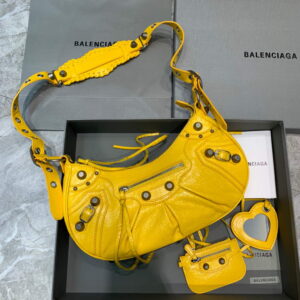 Replica Balenciaga 67130723 Women's Le Cagole Small Shoulder Bag Arena lambskin In Yellow