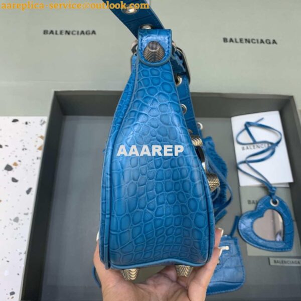 Replica Balenciaga 67130723 Women's Le Cagole Small Shoulder Bag Crocodile Embossed In Blue 5