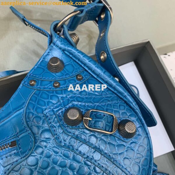 Replica Balenciaga 67130723 Women's Le Cagole Small Shoulder Bag Crocodile Embossed In Blue 7