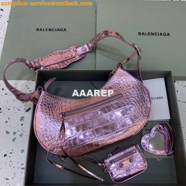 Replica Balenciaga 67130723 Women's Le Cagole Small Shoulder Bag Crocodile Embossed In Sky Pink 4