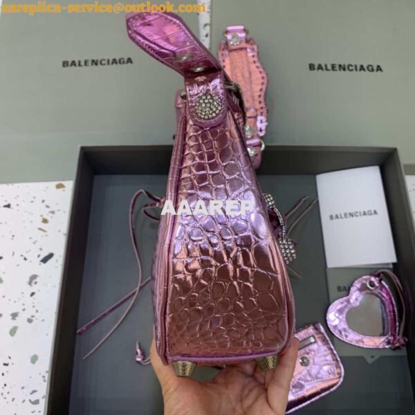 Replica Balenciaga 67130723 Women's Le Cagole Small Shoulder Bag Crocodile Embossed In Sky Pink 5