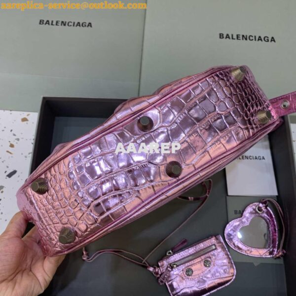 Replica Balenciaga 67130723 Women's Le Cagole Small Shoulder Bag Crocodile Embossed In Sky Pink 6