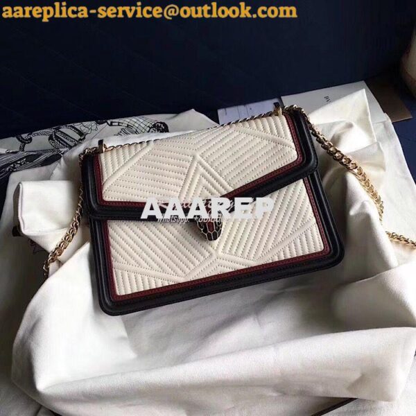 Replica Bvlgari Serpenti Forever Flap Cover Bag Framed Quilted White 13