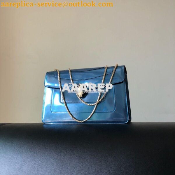 Replica Bvlgari Serpenti Forever Flap Cover Bag in Metallic Blue 39793 3