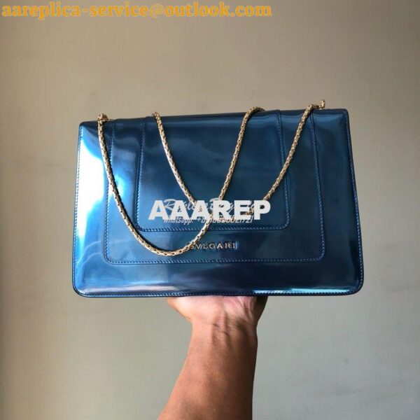 Replica Bvlgari Serpenti Forever Flap Cover Bag in Metallic Blue 39793 6