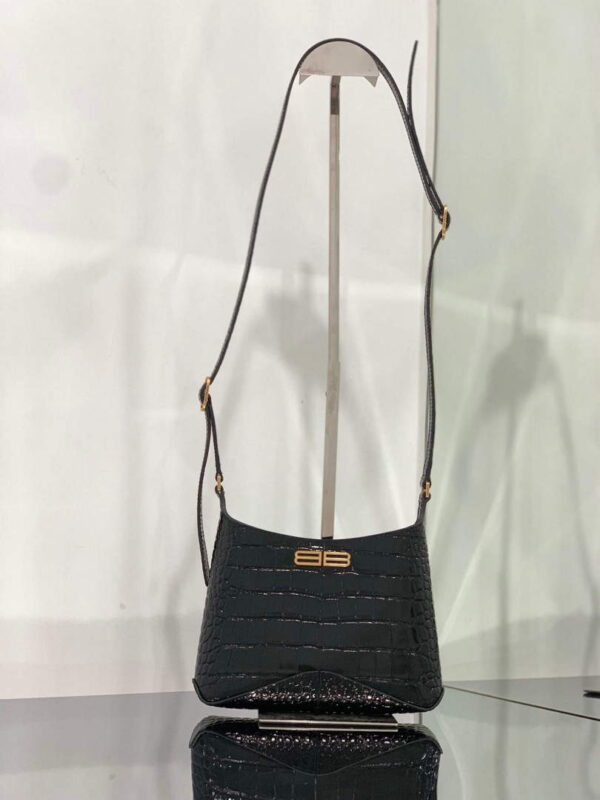 Replica Balenciaga 695589 Women's XX Small Hobo Bag Crocodile Embossed Black 3