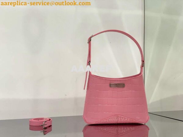 Replica Balenciaga 695589 Women's XX Small Hobo Bag Crocodile Embossed Pink 4