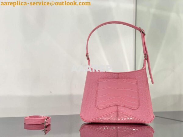 Replica Balenciaga 695589 Women's XX Small Hobo Bag Crocodile Embossed Pink 6