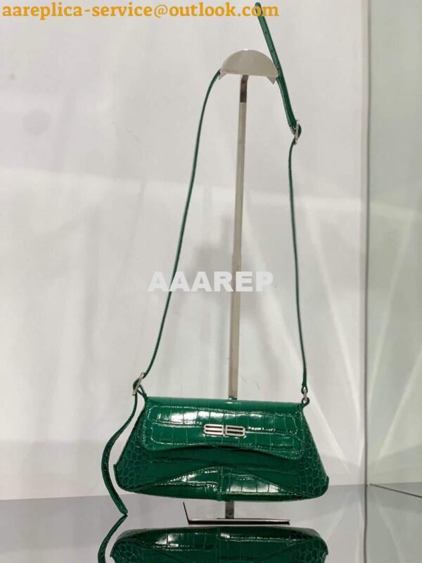 Replica Balenciaga 695645 Women's XX Small Flap Bag Crocodile Embossed In Green 3