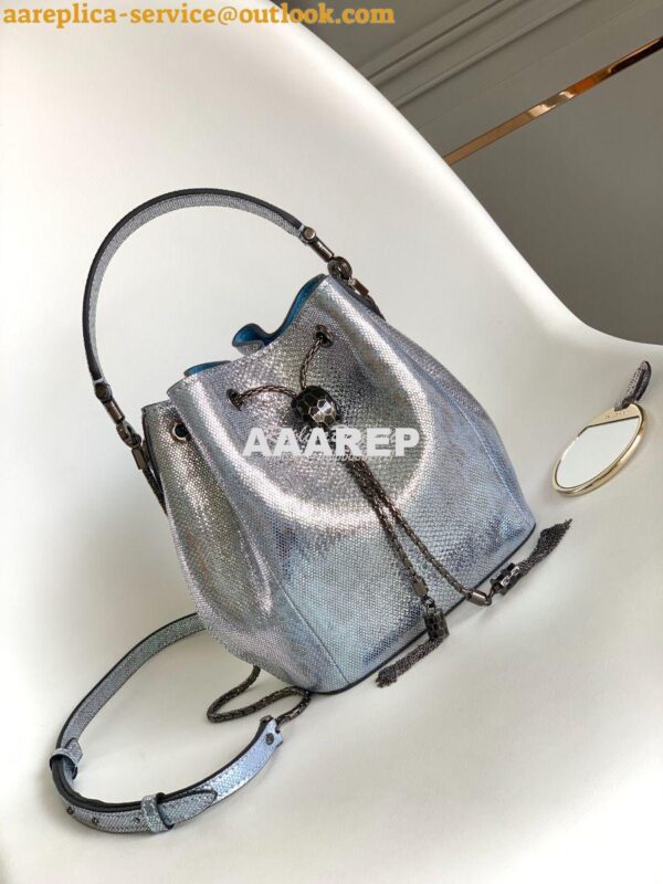 Replica Bvlgari Serpenti Forever Bucket Bag in Crystal Blue Metallic K 3