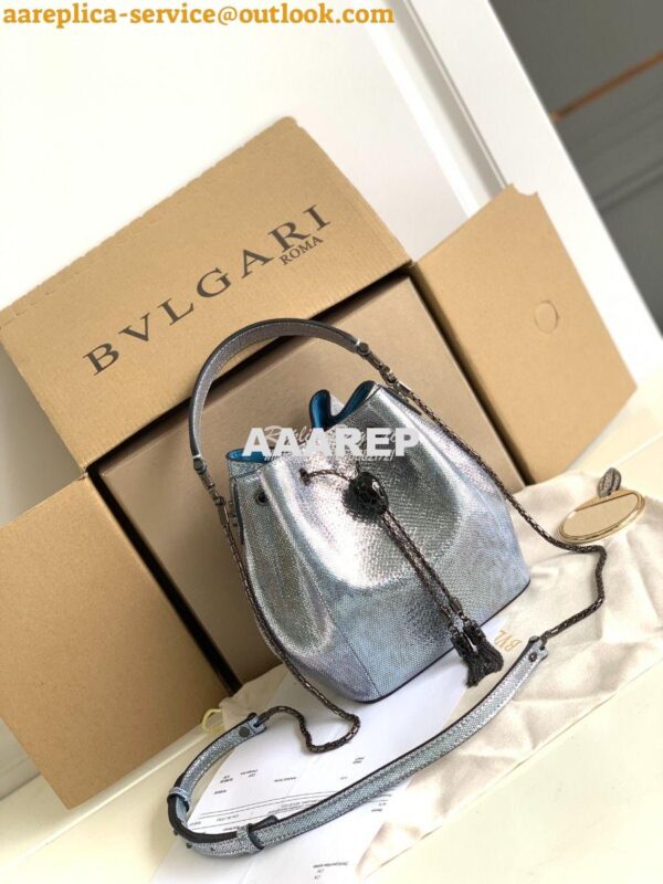 Replica Bvlgari Serpenti Forever Bucket Bag in Crystal Blue Metallic K 4