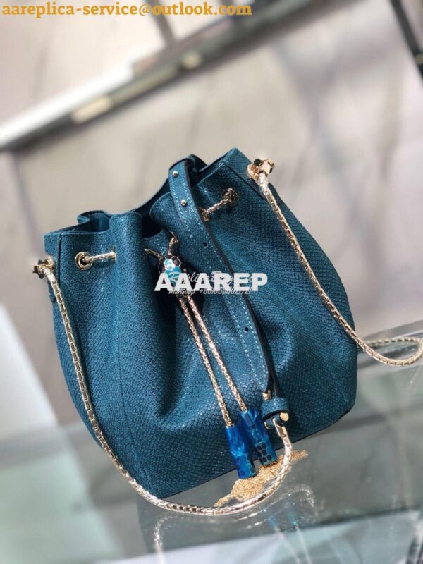 Replica Bvlgari Serpenti Forever Bucket Bag in Deep Jade Metallic Karu 3