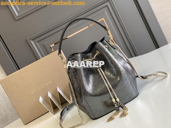 Replica Bvlgari Serpenti Forever Bucket Bag in Onyx Metallic Karung Sn 3