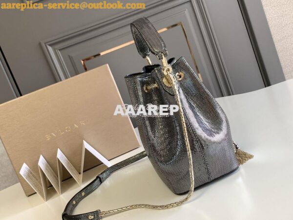 Replica Bvlgari Serpenti Forever Bucket Bag in Onyx Metallic Karung Sn 5