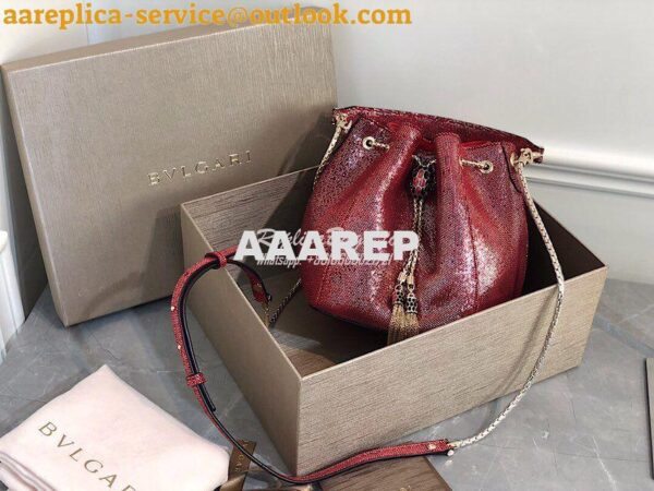 Replica Bvlgari Serpenti Forever Bucket Bag in Red Metallic Karung Sna 5