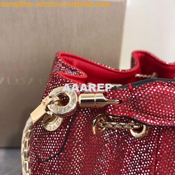 Replica Bvlgari Serpenti Forever Bucket Bag in Red Metallic Karung Sna 7