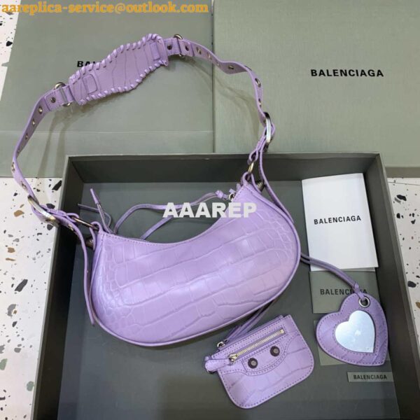 Replica Balenciaga 700940210 Women's Neo Cagole XS Handbag in Crocodile Embossed Purple 4