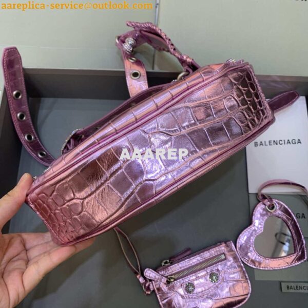 Replica Balenciaga 700940210 Women's Neo Cagole XS Handbag in Crocodile Embossed Sky Pink 6