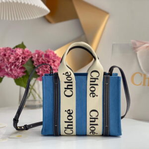 Replica Chloe 385E6690U Small Woody Tote Bag Blue