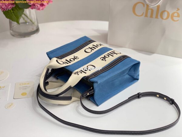 Replica Chloe 385E6690U Small Woody Tote Bag Blue 7