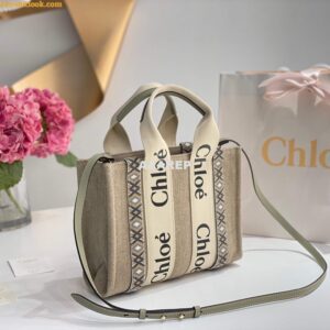 Replica Chloe 385E6690U Small Woody Tote Bag Green 2