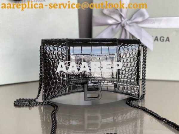 Replica Balenciaga Hourglass Chain Bag in Shiny Crocodile Embossed Lea 13