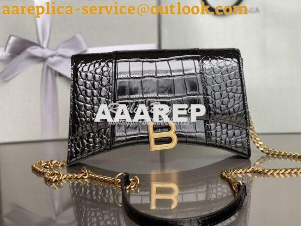 Replica Balenciaga Hourglass Chain Bag in Shiny Crocodile Embossed Lea 13