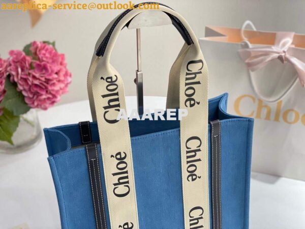 Replica Chloe 6690 Medium Woody Tote Bag in Cotton Canvas Blue 5