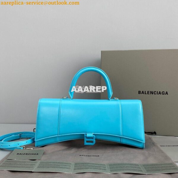 Replica Balenciaga Hourglass Stretched Top Handle Bag in Azur Shiny Bo 3