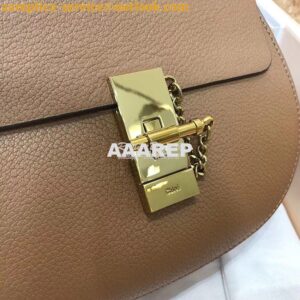 Replica Chloe Drew Shoulder Bag in Grained Lambskin Brown 2