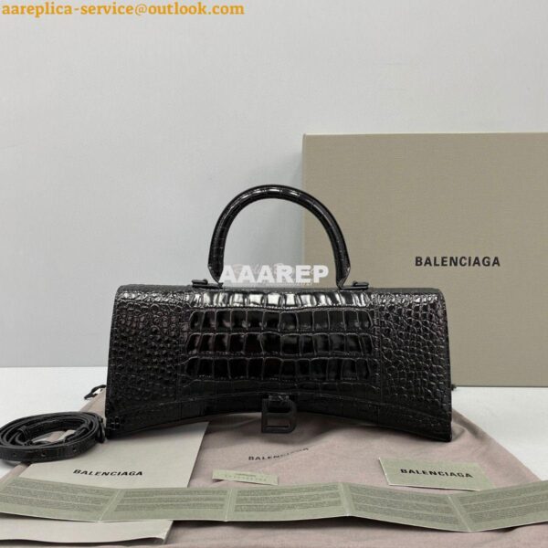 Replica Balenciaga Hourglass Stretched Top Handle Bag in Black Shiny C 3