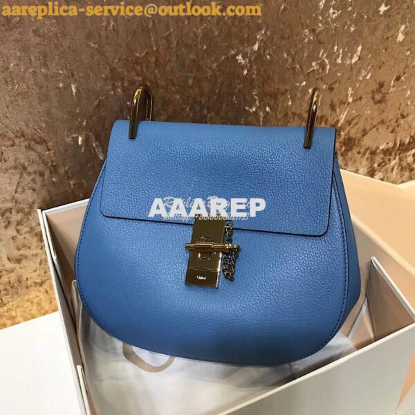 Replica Chloe Drew Shoulder Bag in Grained Lambskin Light Blue 3