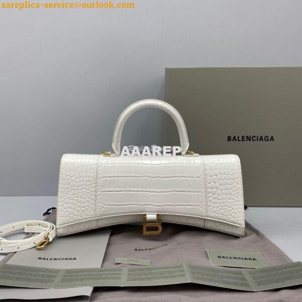 Replica Balenciaga Hourglass Stretched Top Handle Bag in White Shiny C 3