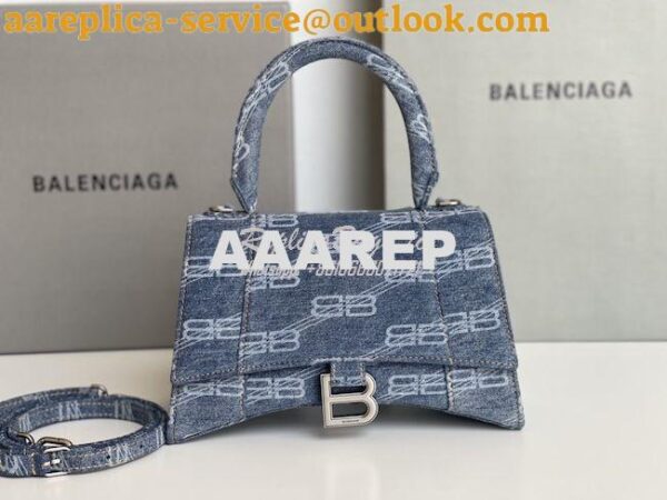 Replica Balenciaga Hourglass Top Handle Bag BB Monogram Bleached Denim 3