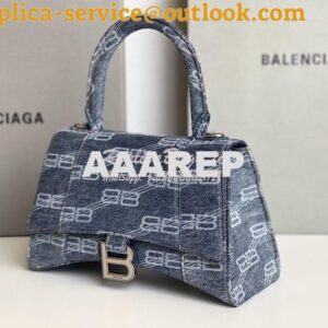 Replica Balenciaga Hourglass Top Handle Bag BB Monogram Bleached Denim 2