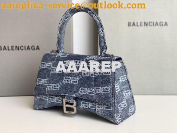 Replica Balenciaga Hourglass Top Handle Bag BB Monogram Bleached Denim 4